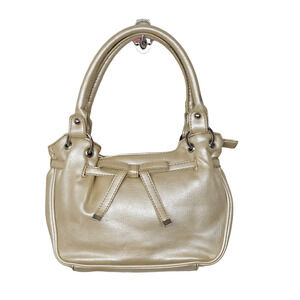 Bueno Womens Faux Leather Top Handle Mini Tote Bag With Bow Gold 11" x 12"